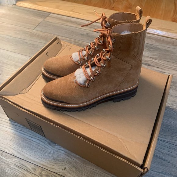 NEW MARC FISHER IZZIE LUGSOLE SUEDE LEATHER ANKLE BOOTS BROWN 6 - Picture 3 of 10